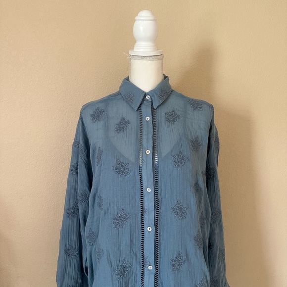 Sundance Blue Catalog Cloverfield Cotton Tunic Shirt Sz M Embroidered Coastal - Picture 5 of 13